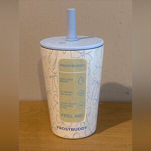FrostBuddy​ Kids Stainless Steel Blue Bow Tumbler Cup Lid Straw NEW